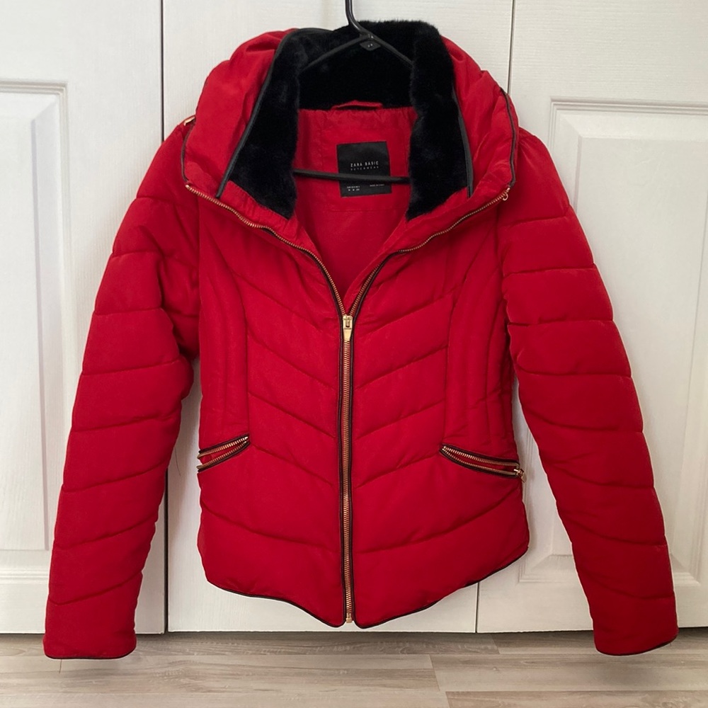 Zara Red Puffer Winter Jacket